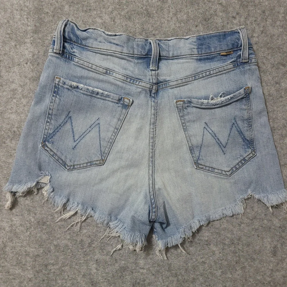 Mother Tomcat Kick Fray Shorts Women 28 Light Blue Ultra High Waist Distressed